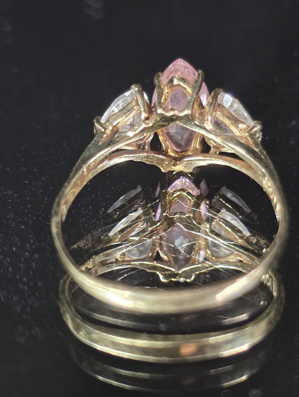 Marquise Cut 10k Pink Stone Fantasy Ring - Picture 7 of 8